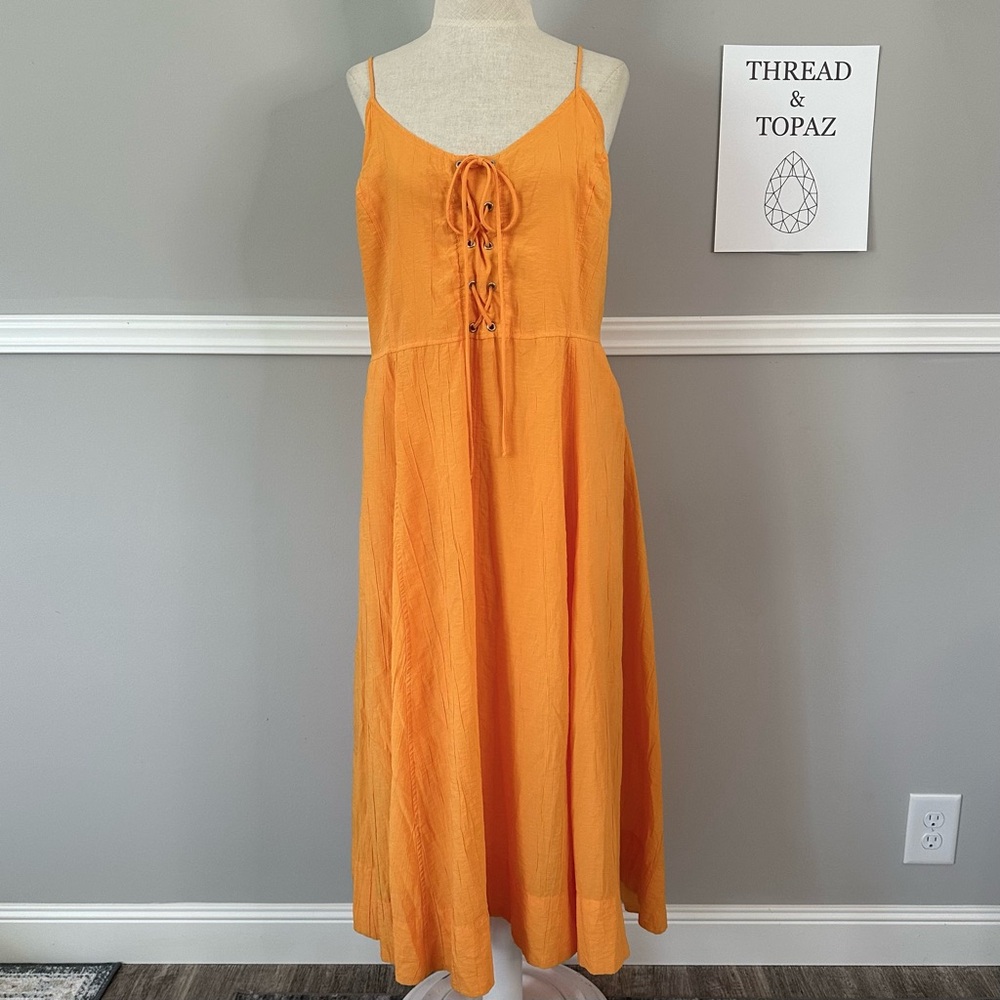 Maeve Anthropologie Orange Lace-up Full Skirt Sundress 1 X - Picture 3 of 13